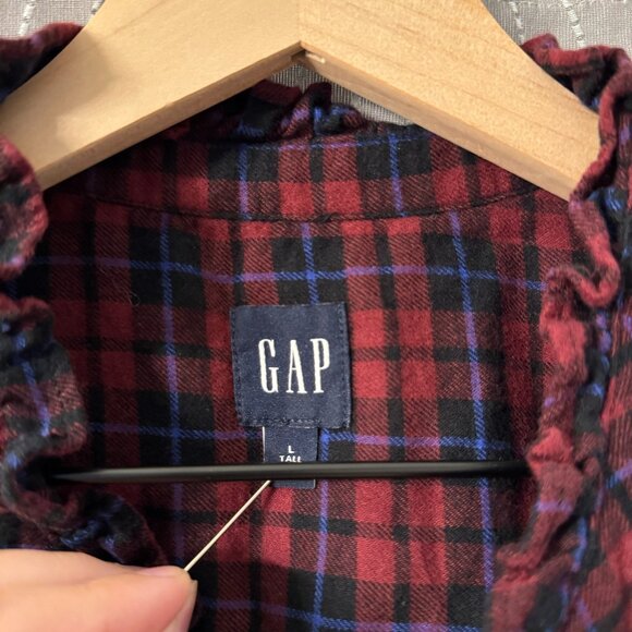 Plaid Ruffle Short-Sleeve Flannel Shirt - Large Tall - GAP - Picture 8 of 8